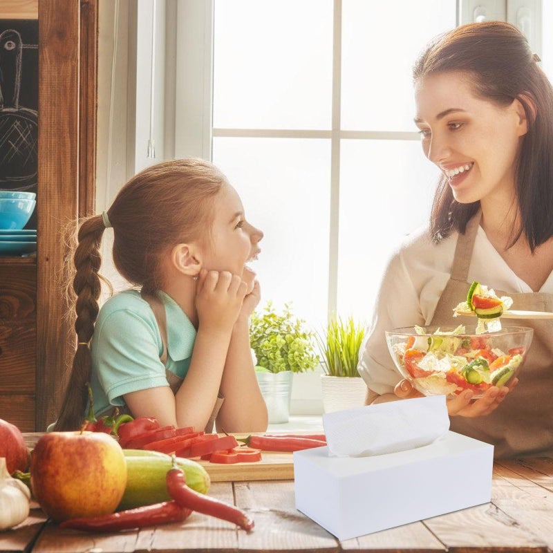 غطاء صندوق مناديل أكريليك مستطيل، حامل صندوق مناديل أبيض PITBVO، موزع مناديل الوجه للحمام والمطبخ وغرفة النوم والمكتب - أبيض لامع - Image 5